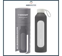 Water Bottle 1L Glass Wessper B1 BOROSILICATE Grey with Silicone Case BPA Free