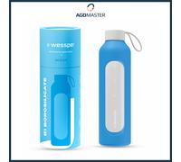 Water Bottle 1L Glass Wessper B1 BOROSILICATE Ocean with Silicone Case BPA Free