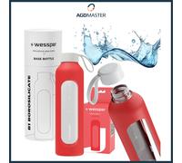 Water Bottle 1L Glass Wessper B1 BOROSILICATE Poppy with Silicone Case BPA Free