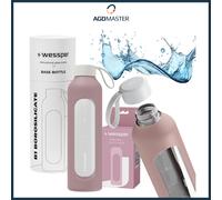 Water Bottle 1L Glass Wessper B1 BOROSILICATE Powder Pink with Silicone Case ...