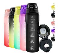 Water Bottle 1L, Sports Water Bottle w/Motivational Time Marker & Straw, BPA Free, Leakproof & Secure Locking Lid, Tritan Plastic Drink Bottle Outdoor, Cycling, Gym, School & Office (Black)