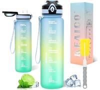 Water bottle 1L with straw Leakproof BPA Free Tritan Time Marking Gym Sports Yoga Cycling Running Drinking Bottle 1 Litre (Alpine Green)