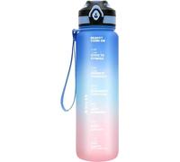 Water bottle 1L with straw Leakproof BPA Free Tritan Time Marking Gym Sports Yoga Cycling Running Drinking Bottle 1 Litre (Mediterranean Blue)