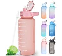 Water Bottle 2L BPA Free Sport Drinks Jug with Time Marking & Lock Cover, Leak Proof 2 Liters Water Bottle with Portable Handle, Purple Water Canteen Bottle