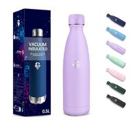 Water Bottle, 500 ml, BPA-Free, Stainless Steel, Double-Walled Vacuum Insulated, Insulated Flask, 304 Stainless Steel, Water Bottle, Leak-Proof for School, Travel, Camping Thermos Flask - Light Purple