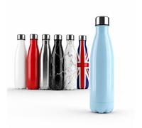 Water Bottle 500ml Stainless Steel, Metal Water Bottle Insulated, Thermal Flask, Leakproof Cold Water Bottle Keeps Drinks Cold for 24 Hours, Reusable Drinks Bottle for Gym, Office & Travel Light Blue