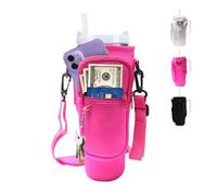 Water Bottle Carrier Bag for Stanley 30oz Tumbler with Phone Pocket, Water Bottle Holder with Strap Cross-body Cup Bag Neoprene Tumbler Pouch with Handle, Stanley Cup Accessories, Hot Pink