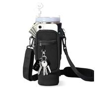 Water Bottle Carrier Bag for Stanley Cup 40oz, Water Bottle Holder with Phone Pocket,Adjustable Shoulder and Carabiner Clip,Stanley Cup Holder for Walking Hiking Camping Travelling (Black)