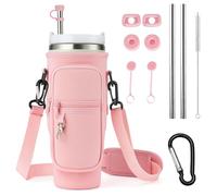Water Bottle Carrier Bag for Stanley Cup 40oz with Phone Pocket & Strap, Water Bottle Holder Pouch with Straw Brush Cover and Leak Proof Accessories and Carabiner Clip, Personalized for Women