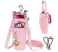 Water Bottle Carrier Bag with Phone Pocket and 2 Straw Covers Compatible with Stanley/Meoky/BrüMate 40 oz Tumbler with Handle,Water Bottle Holder with Adjustable Strap Fits for Stanley Cup Accessories