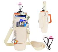 Water Bottle Carrier Bag with Phone Pocket and 2 Straw Covers Compatible with Stanley/Meoky/BrüMate 40 oz Tumbler with Handle,Water Bottle Holder with Adjustable Strap Fits for Stanley Cup Accessories