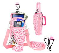 Water Bottle Carrier Bag with Phone Pocket and 2 Straw Covers Compatible with Stanley/Meoky/BrüMate 40 oz Tumbler with Handle,Water Bottle Holder with Adjustable Strap Fits for Stanley Cup Accessories