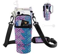 Water Bottle Carrier Bag with Phone Pocket for Stanley Cup 40/30 oz, Water Bottle Holder with Adjustable Strap & Straw Cover, Stanley Cup Accessories (Mermaid, 40 OZ)