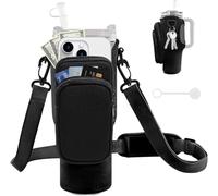 Water Bottle Carrier Bag with Phone Pocket for Stanley Cup 40/30 oz, Water Bottle Holder with Adjustable Strap & Straw Cover, Stanley Cup Accessories (Black, 30 OZ)