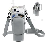 Water Bottle Carrier Bag with Phone Pocket for Stanley Cup 40/30 oz, Water Bottle Holder with Adjustable Strap & Straw Cover, Stanley Cup Accessories (Grey, 30 OZ)