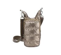 Water Bottle Carrier Bag with Phone Pocket Puffer Tote Bag Quilted Crossbody Shoulder Bag Water Bottle Holder with Strap, Light Gold