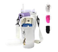 Water Bottle Carrier Bag with Strap for Stanley Cup 40oz/30oz with Phone Pocket, Neoprene Cross-body Insulated Water Bottle Holder for Tumbler with Handle, Stanley Cup Accessories, Creamy White