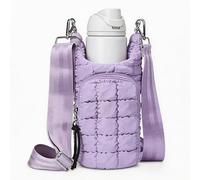 Water Bottle Carrier Bag with Strap, Water Bottle Holder Crossbody Fits 20-40 oz Bottles, Lightweight Puff Plaid Water Bottle Sling Bag with Phone Pocket & Zipper Pockets for Travel Gym Hiking, Purple