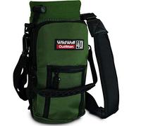 Water Bottle Carrier by Wild Wolf Outfitters | Holder with Adjustable Strap and 2 Pockets for Hands-Free Walking and Hiking | Green, 1.2 L