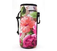 Water Bottle Carrier,Insulated Neoprene Water Gym Travel bottle Holder Bag Protector Sleeve Case Pouch Cover 0.6L or 0.75L, Great for Stainless Steel and Plastic Bottles (Flower)
