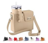 Water Bottle Crossbody Bag for Stanley Cup 40oz, PU Leather Shoulder Bag with Detachable Strap, Multi-Pocket Purse with Bottle Holder, Fits Most Tumblers - Ideal for Travel, Work & Daily Use (beige)