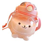 Water Bottle, Cute Panda Design 1000ml Large Capacity Kids Drinking Bottle with Straw and Carrying Strap, for School and Outdoor Activities (Pink)
