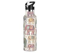 Water Bottle for Kids with Straw 20 Oz Bottle for Boys Girls, BPA-Free, Elephants Floral