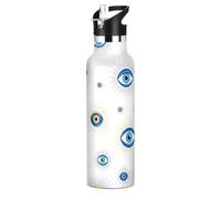 Water Bottle for Kids with Straw 20 Oz, Stainless Steel Water Bottle for Travel or School, BPA-Free, Blue Eyes White