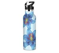 Water Bottle for Kids with Straw Leakproof Kids Insulated Water Bottle 20oz, BPA-Free, Blue Lilies