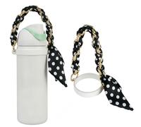 Water Bottle Handle Strap Compatible with 8-40oz Owala Stanley HydroJug Black White Polka Dots Grosgrain Ribbon Chain with High Elasticity Silicone Strap Owala Accessories & Stanley Cup Accessories