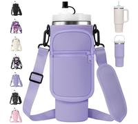 Water Bottle Holder Bag with Strap for Stanley 40 oz 30 oz Tumbler Insulated Cup Sleeve Sling with 2 Pockets & Straw Cap for Stanley Cup Accessories-Purple
