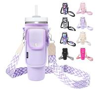 Water Bottle Holder with Strap for Stanley Cup 40/30oz, Insulated Neoprene Stanley Cup Holder with Strap for Tumbler with Handle Stanley Carrier Bag Cross-body Bag for Walking