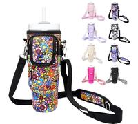 Water Bottle Holder with Strap for Stanley Cup 40/30oz, Insulated Neoprene Stanley Cup Holder with Strap for Tumbler with Handle Stanley Carrier Bag Cross-body Bag for Walking
