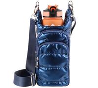 Water Bottle Holder with Strap Water Bottle Carrier Bag with Strap Quilted Puffer Hydrobag Sling Purse Crossbody Bags for Women Walking Hiking Cycling, Shinny Blue