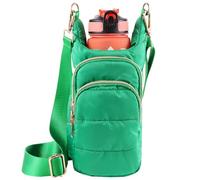Water Bottle Holder with Strap Water Bottle Carrier Bag with Strap Quilted Puffer Hydrobag Sling Purse Crossbody Bags for Women Walking Hiking Cycling, Green