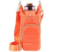 Water Bottle Holder with Strap Water Bottle Carrier Bag with Strap Quilted Puffer Hydrobag Sling Purse Crossbody Bags for Women Walking Hiking Cycling, Orange