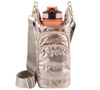 Water Bottle Holder with Strap Water Bottle Carrier Bag with Strap Quilted Puffer Hydrobag Sling Purse Crossbody Bags for Women Walking Hiking Cycling, Gold
