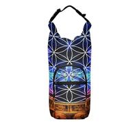 Water Bottle Sling Sleeve Bag, Bottle Carrier Holder Case Cover with Removable Strap Travel Cup Mug Storage with Pockets Ancient Mayan Calendar Purple Gold Pattern Flower of Life