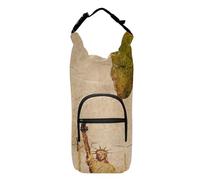 Water Bottle Sling Sleeve Bag, Bottle Carrier Holder Case Cover with Removable Strap Travel Cup Mug Storage with Pockets European Concept Retro World Map Statue of Liberty