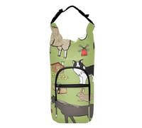 Water Bottle Sling Sleeve Bag, Bottle Carrier Holder Case Cover with Removable Strap Travel Cup Mug Storage with Pockets Farm Rooster Milk Cow Donkey Pig Sheep Cat Dog Rabbit on Green