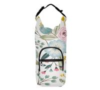 Water Bottle Sling Sleeve Bag, Bottle Carrier Holder Case Cover with Removable Strap Travel Cup Mug Storage with Pockets Seamless Floral Pattern with Spring Flowers Pink Turquoise Color