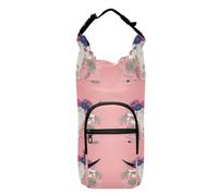 Water Bottle Sling Sleeve Bag, Bottle Carrier Holder Case Cover with Removable Strap Travel Cup Mug Storage with Pockets Ethnic Cow Skull Arrow Dream catcher Feathers Flowers