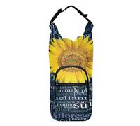Water Bottle Sling Sleeve Bag, Bottle Carrier Holder Case Cover with Removable Strap Travel Cup Mug Storage with Pockets Yellow Sunflower Head on Blue Word Cloud Full of Botanical Terms
