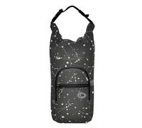 Water Bottle Sling Sleeve Bag, Bottle Carrier Holder Case Cover with Removable Strap Travel Cup Mug Storage with Pockets Zodiac Signs Moon Moonlight in Vintage Style on Dark
