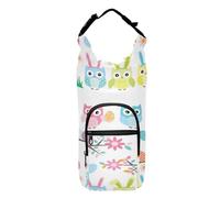 Water Bottle Sling Sleeve Bag, Bottle Carrier Holder Case Cover with Removable Strap Travel Cup Mug Storage with Pockets Easter Owl Cartoon Style Flowers Eggs Seamless on White