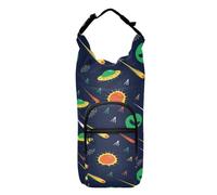 Water Bottle Sling Sleeve Bag, Bottle Carrier Holder Case Cover with Removable Strap Travel Cup Mug Storage with Pockets Green Alien, Comet, Star, Sun, Wars on Dark