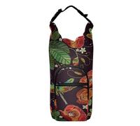 Water Bottle Sling Sleeve Bag, Bottle Carrier Holder Case Cover with Removable Strap Travel Cup Mug Storage with Pockets Vintage Embroidery Red Poppies Peonies Green Dragonflies on Dark