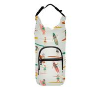Water Bottle Sling Sleeve Bag, Bottle Carrier Holder Case Cover with Removable Strap Travel Cup Mug Storage with Pockets Surfers Surfing in Bikinis Seamless Pattern