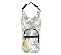 Water Bottle Sling Sleeve Bag, Bottle Carrier Holder Case Cover with Removable Strap Travel Cup Mug Storage with Pockets Spring and Summer Garden Flowers Yellow and Gray Style on White