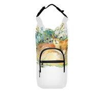 Water Bottle Sling Sleeve Bag, Bottle Carrier Holder Case Cover with Removable Strap Travel Cup Mug Storage with Pockets Watercolor Forest Orange Fox with Green Weeds on White